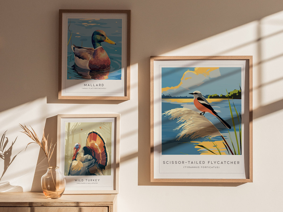 Scissor-tailed Flycatcher Poster | Graceful Prairie Bird Portrait Wall Art — styled in a modern interior