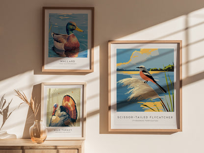Scissor-tailed Flycatcher Poster | Graceful Prairie Bird Portrait Wall Art — styled in a modern interior