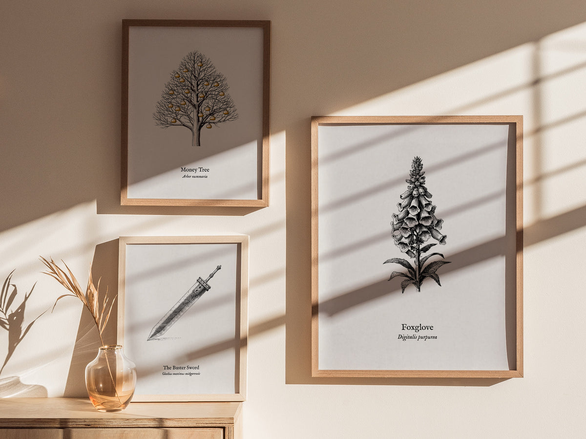 Foxglove Poster | Digitalis purpurea Pen and Ink Print | Vintage Botanical Illustration Wall Art — styled in a modern interio