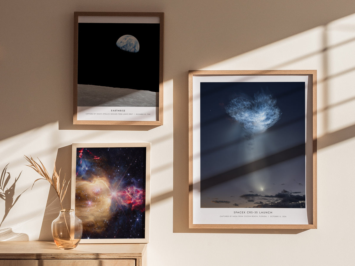 SpaceX CRS-35 Launch Poster | Captured by NASA From Cocoa Beach, Florida Space Photography Wall Art — styled in a modern inte