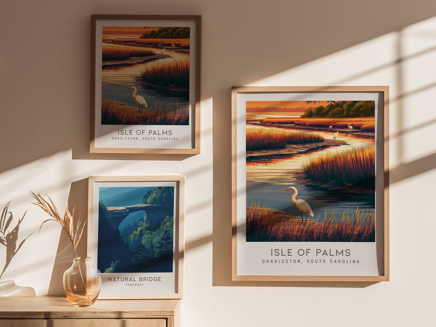 Isle of Palms Matte Border Poster | Charleston South Carolina Travel Wall Art — styled in a modern interior