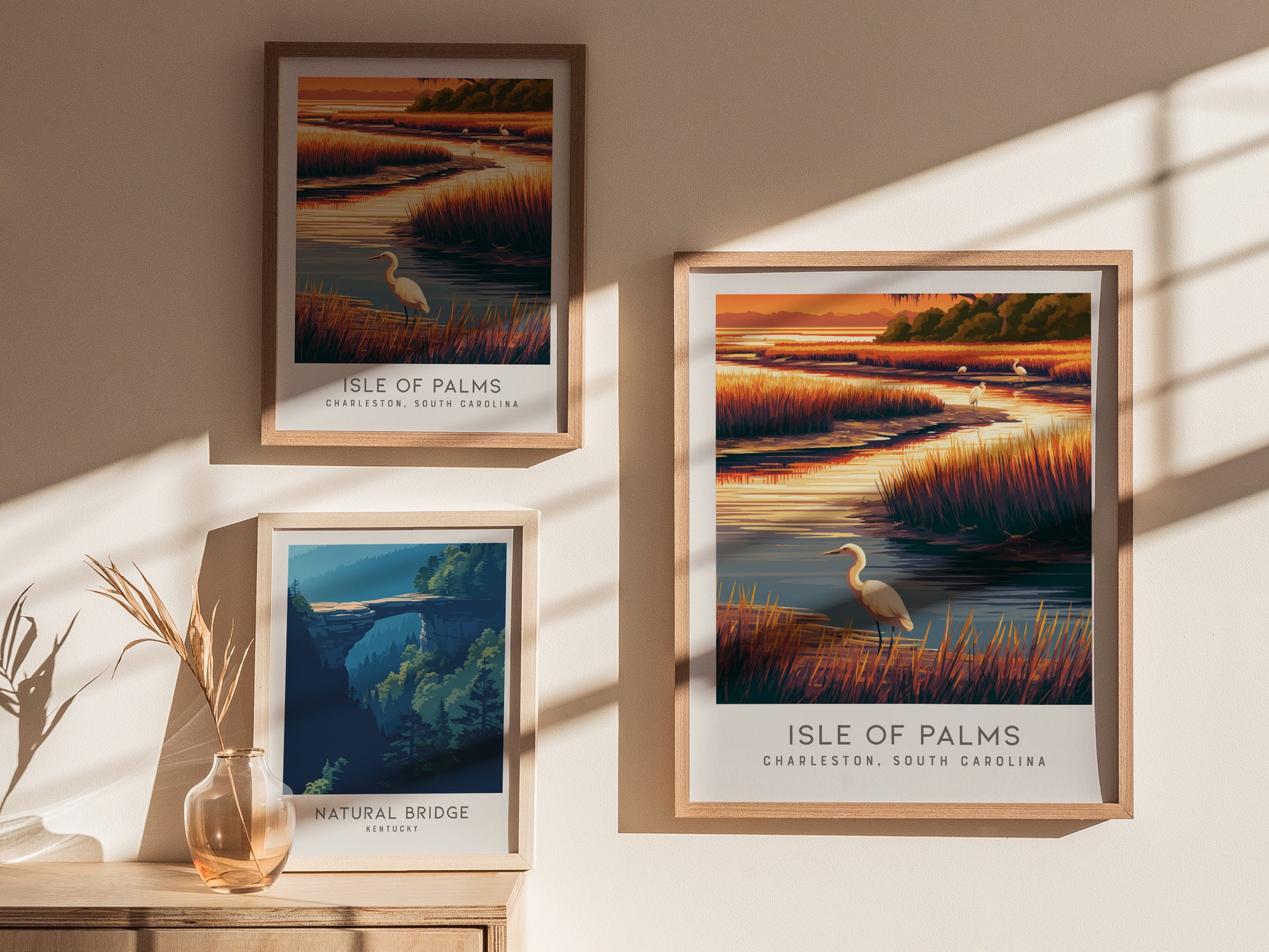 Isle of Palms Matte Border Poster | Charleston South Carolina Travel Wall Art — styled in a modern interior