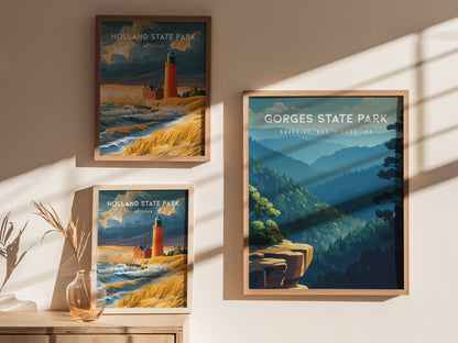 Gorges State Park, Sapphire, North Carolina Poster | Waterfall & Mountain Forest Travel Wall Art — styled in a modern interio