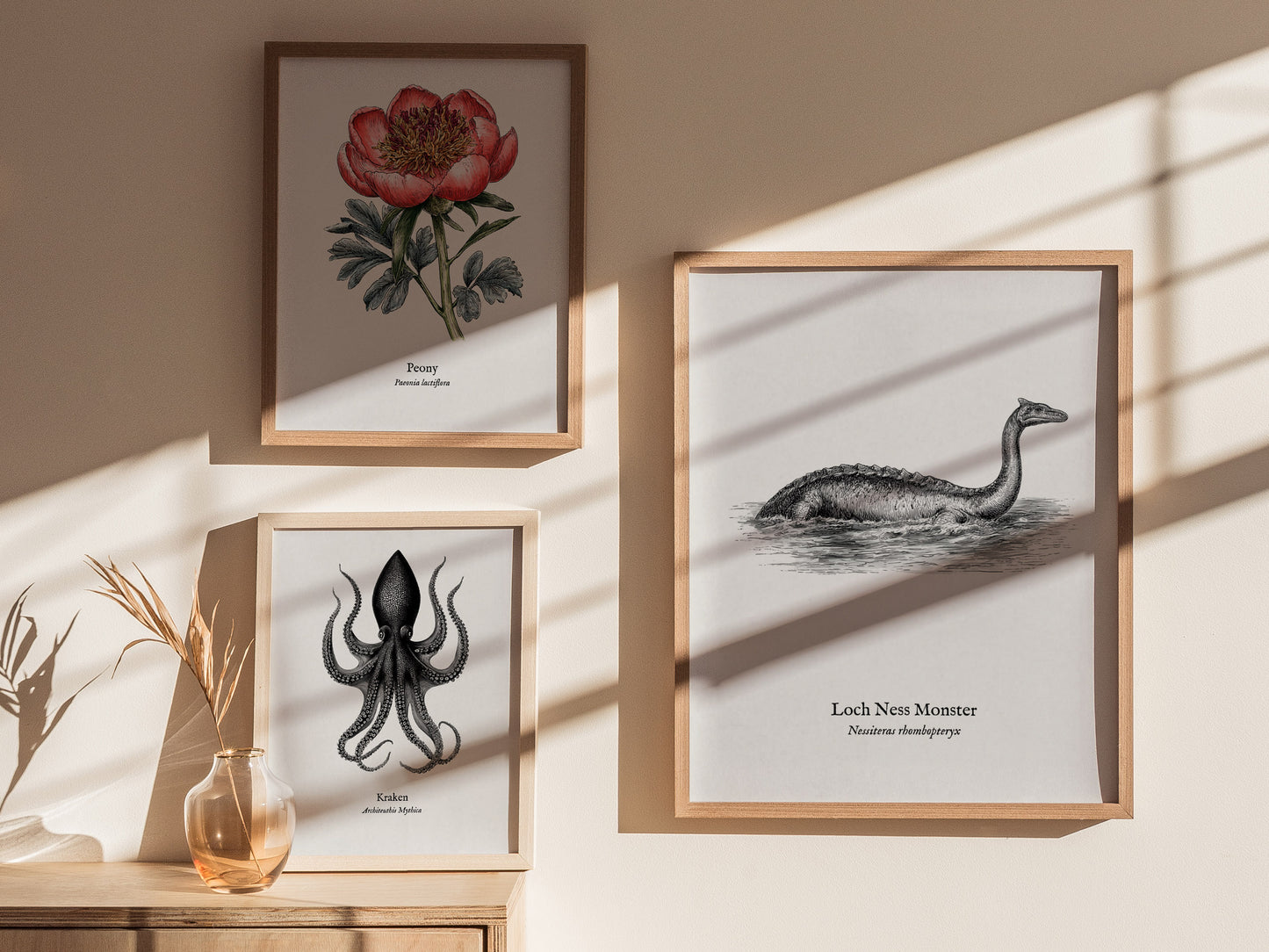 Loch Ness Monster Poster | Vintage Nessiteras rhombopteryx Zoological Illustration Wall Art — styled in a modern interior