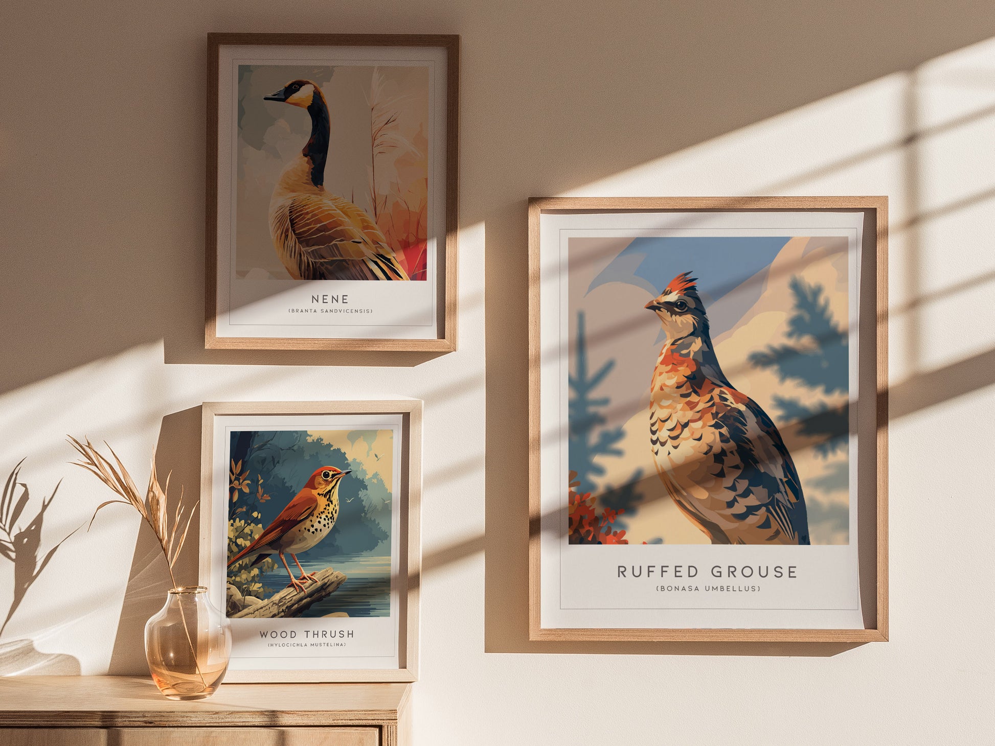 Ruffed Grouse Poster | Woodland Bird in Autumn Forest Wall Art — styled in a modern interior