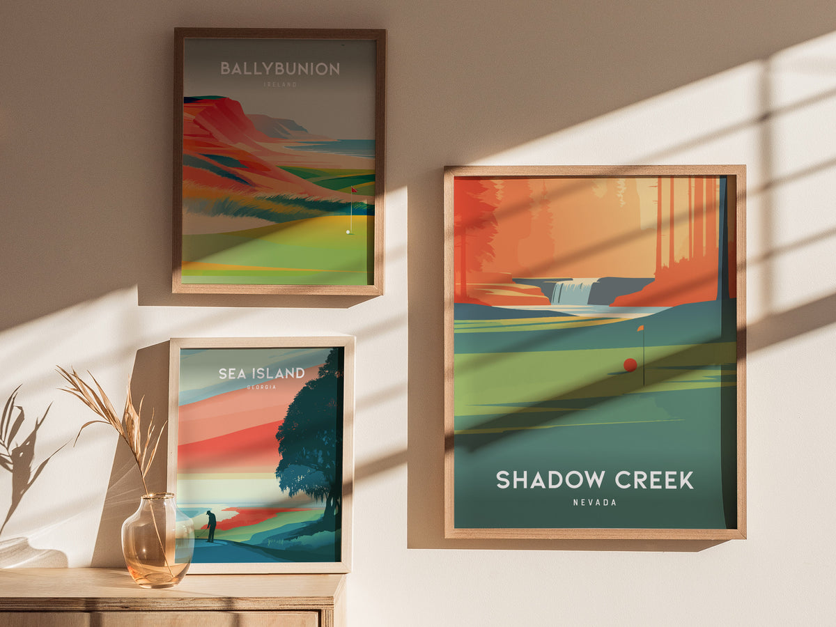 Shadow Creek, Nevada Poster | Desert Fairway Golf Course Print Wall Art — styled in a modern interior