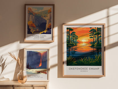 Okefenokee Swamp Matte Border Poster | Georgia Vacation Wall Art Framed or Unframed — styled in a modern interior
