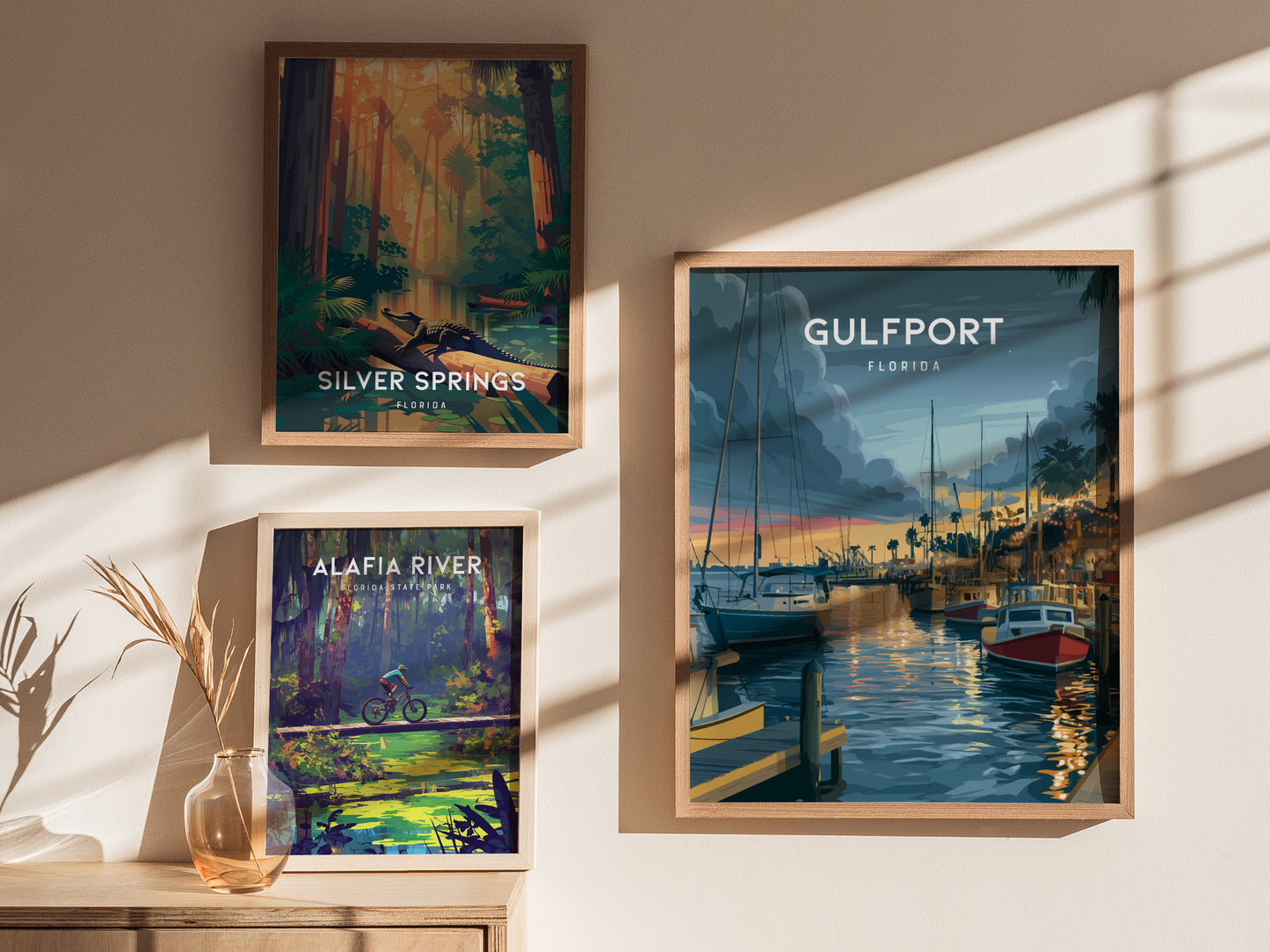 Gulfport, Florida Poster | Charming Waterfront Village Sunset Wall Art — styled in a modern interior