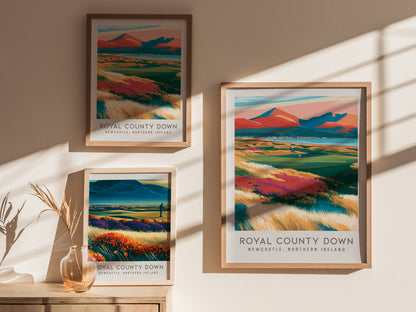 Royal County Down Matte Border Poster | Newcastle, Northern Ireland Golf Course Print Wall Art — styled in a modern interior