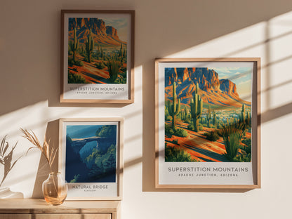 Superstition Mountains Matte Border Poster | Apache Junction, Arizona Travel Wall Art — styled in a modern interior
