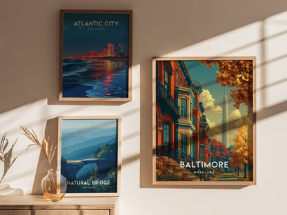 Baltimore, Maryland Poster | Harbor Skyline & Charm City Wall Art — styled in a modern interior