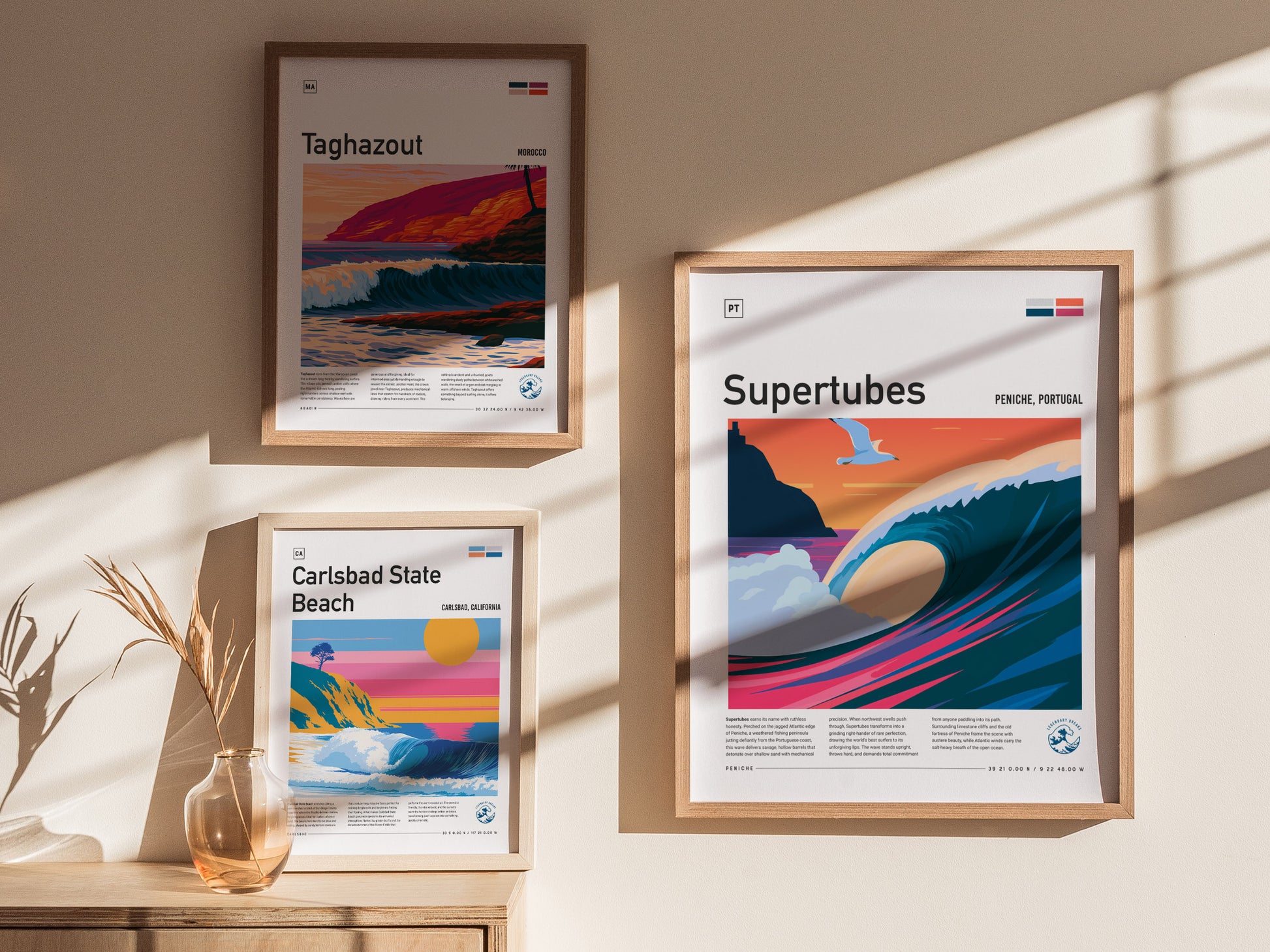 Supertubes, Portugal Poster | Perfect Barrels & Atlantic Swells Wall Art — styled in a modern interior