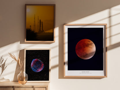 Blood Moon Poster | NASA Total Lunar Eclipse Astronomy Print Wall Art — styled in a modern interior