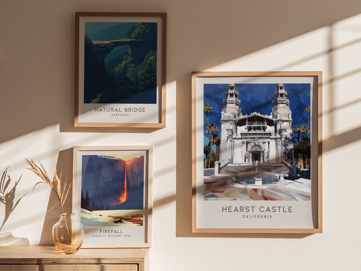 Hearst Castle Matte Border Poster | San Simeon, California Travel Wall Art — styled in a modern interior