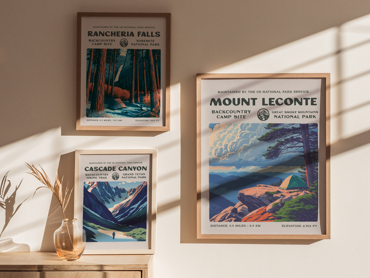 Mount LeConte, Great Smoky Mountains National Park Poster | Hiker Gift | Backcountry Trail Wall Art — styled in a modern inte