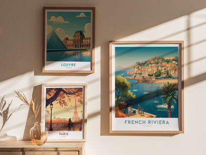 French Riviera Poster | France Travel Print Wall Art | Framed or Unframed