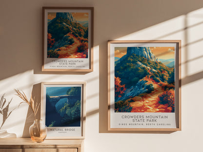 Crowders Mountain State Park Matte Border Poster | Kings Mountain, North Carolina Destination Print — styled in a modern inte