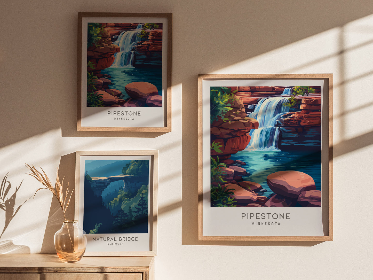 Pipestone Matte Border Poster | Minnesota Travel Wall Art — styled in a modern interior