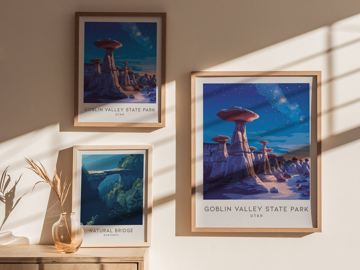 Goblin Valley State Park Matte Border Poster | Utah Destination Print Travel Wall Art — styled in a modern interior
