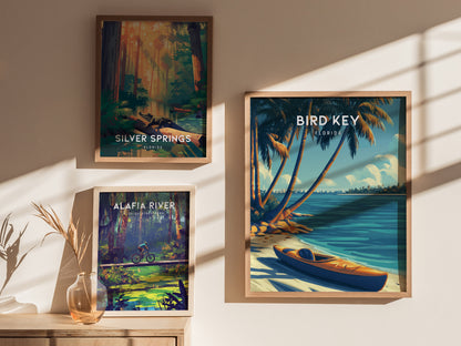 Bird Key Park, Florida Poster | Tropical Waterfront Serenity Wall Art — styled in a modern interior