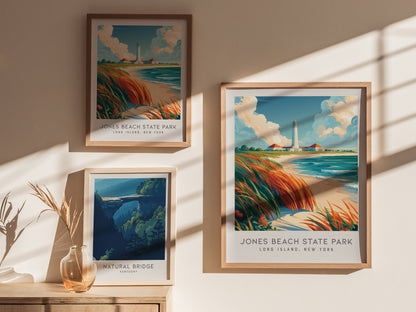 Jones Beach State Park Matte Border Poster | Long Island, New York Coastal Beach Decor — styled in a modern interior