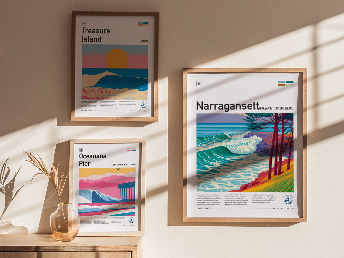 Narragansett, Rhode Island Poster | Surf Wall Art Beach House Decor — styled in a modern interior
