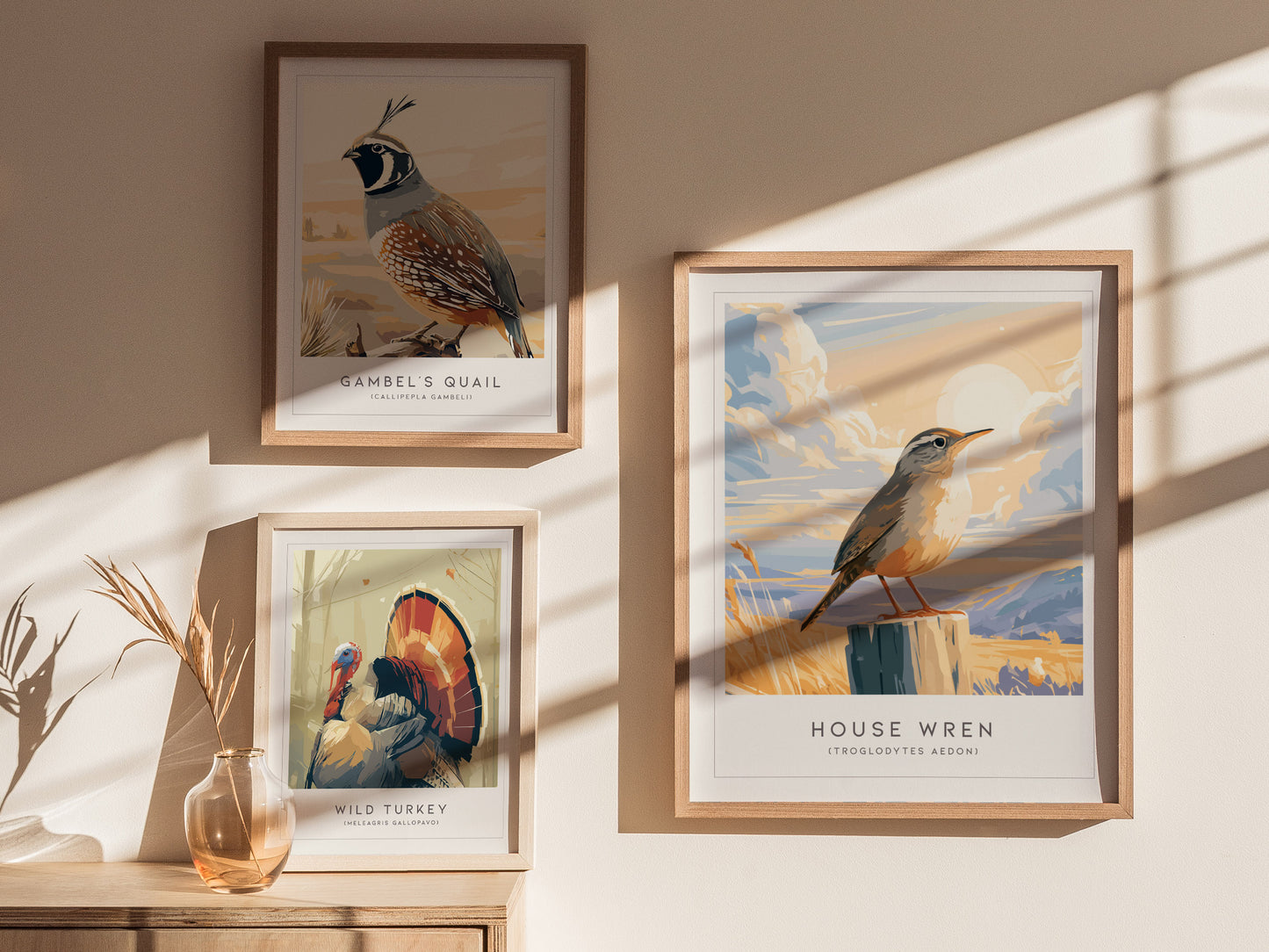 House Wren, Troglodytes aedon Poster | Charming Songbird Nature Wall Art — styled in a modern interior