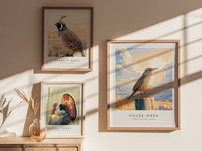 House Wren, Troglodytes aedon Poster | Charming Songbird Nature Wall Art — styled in a modern interior