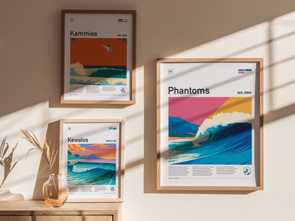 Phantoms, Hawaii Poster | Powerful North Shore Surf Wall Art — styled in a modern interior