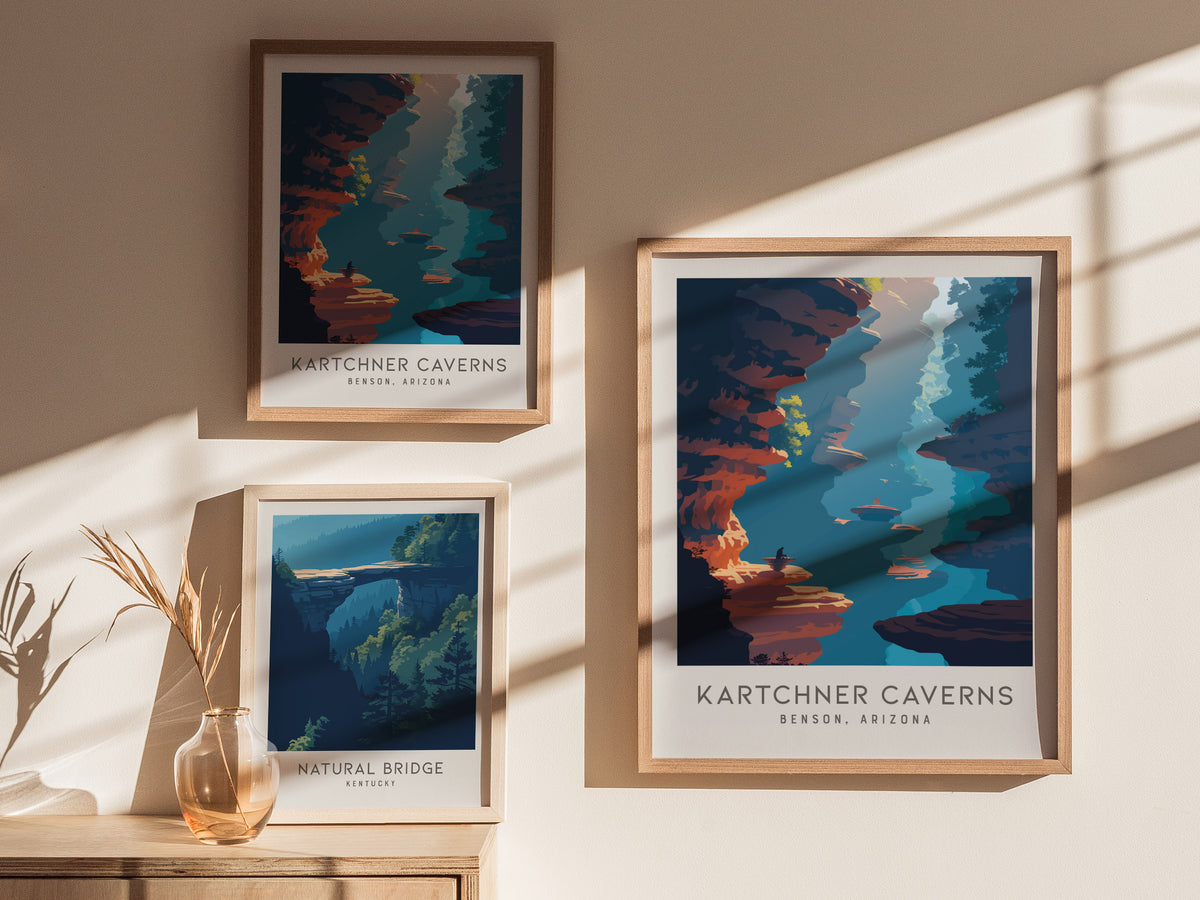Kartchner Caverns Matte Border Poster | Benson, Arizona Travel Wall Art — styled in a modern interior