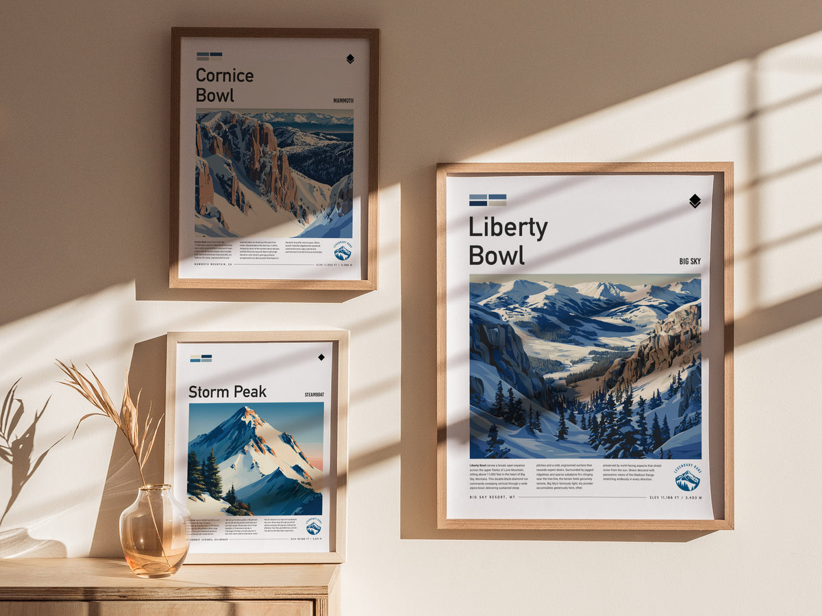 Liberty Bowl, Big Sky Poster | Alpine Print Ski Lodge Decor Wall Art — styled in a modern interior