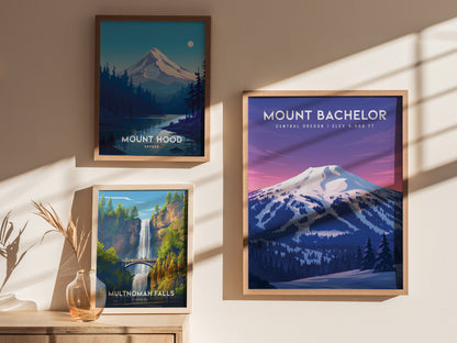 Mount Bachelor Poster | Oregon Cascade Minimalist Wall Art