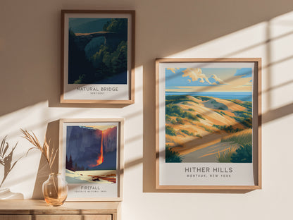 Hither Hills Matte Border Poster | Montauk, New York Travel Wall Art — styled in a modern interior