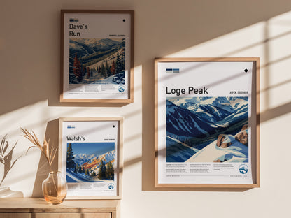 Loge Peak, Aspen, Colorado Poster | Alpine Print Ski Lodge Decor Wall Art — styled in a modern interior