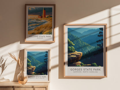 Gorges State Park Matte Border Poster | Sapphire, North Carolina Destination Print — styled in a modern interior
