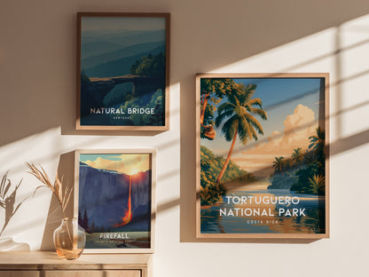 Tortuguero National Park, Costa Rica Poster | Sea Turtle & Rainforest Canal Wall Art — styled in a modern interior