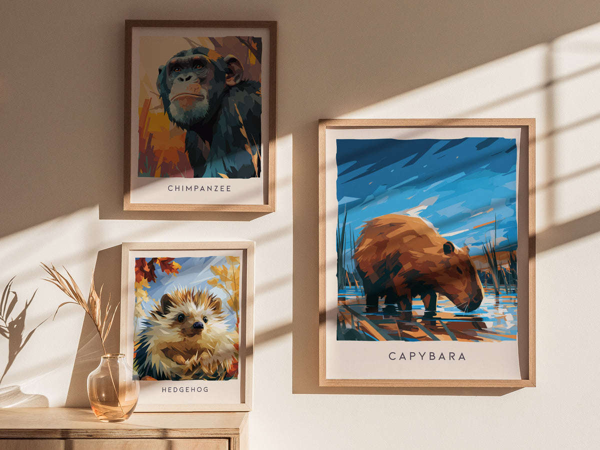 Capybara, Hydrochoerus hydrochaeris Poster | Gentle Giant Wildlife Wall Art — styled in a modern interior