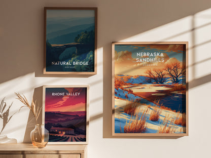 Nebraska Sandhills, Nebraska Poster | Rolling Prairie Grasslands Travel Wall Art — styled in a modern interior
