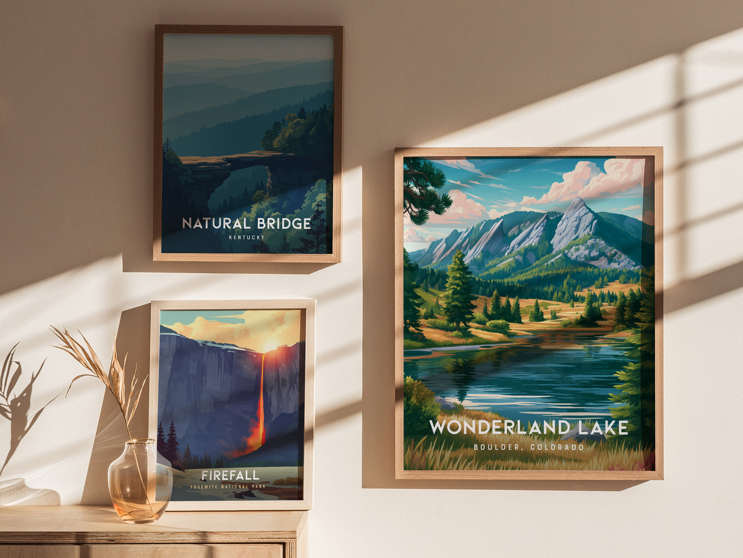 Wonderland Lake, Boulder, Colorado Poster | Mountain Lake Serenity Wall Art — styled in a modern interior
