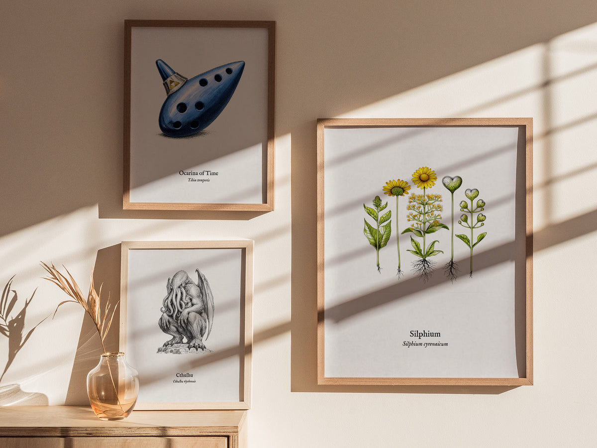 Silphium Poster | Silphium cyrenaicum Pen and Ink Print — Vintage Botanical Illustration Wall Art — styled in a modern interi
