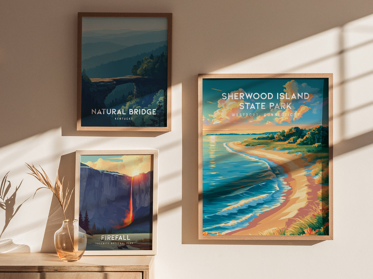 Sherwood Island State Park, Westport, Connecticut Poster | Seaside Travel Gift Wall Art — styled in a modern interior