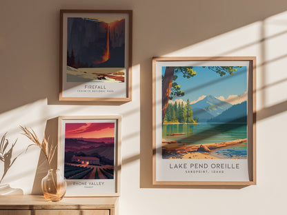 Lake Pend Oreille Matte Border Poster | Sandpoint, Idaho Destination Print — styled in a modern interior