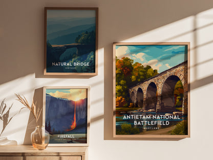 Antietam National Battlefield, Maryland Poster | Civil War Monument & Rolling Fields Wall Art — styled in a modern interior
