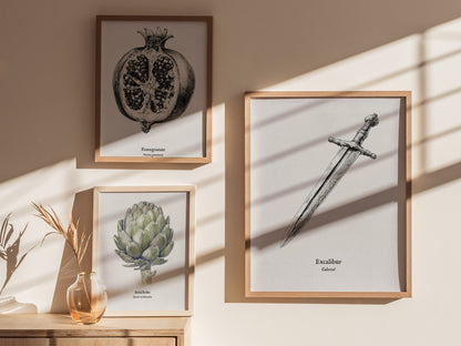 Excalibur Sword Poster | Vintage Calesvol Scientific Illustration Wall Art — styled in a modern interior