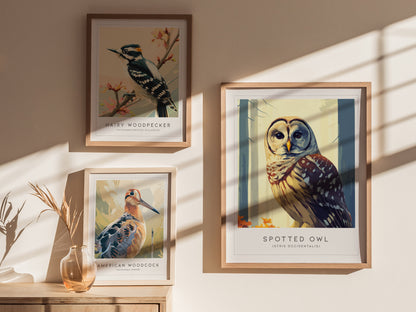 Spotted Owl Poster | Mysterious Forest Raptor Fine Wall Art — styled in a modern interior