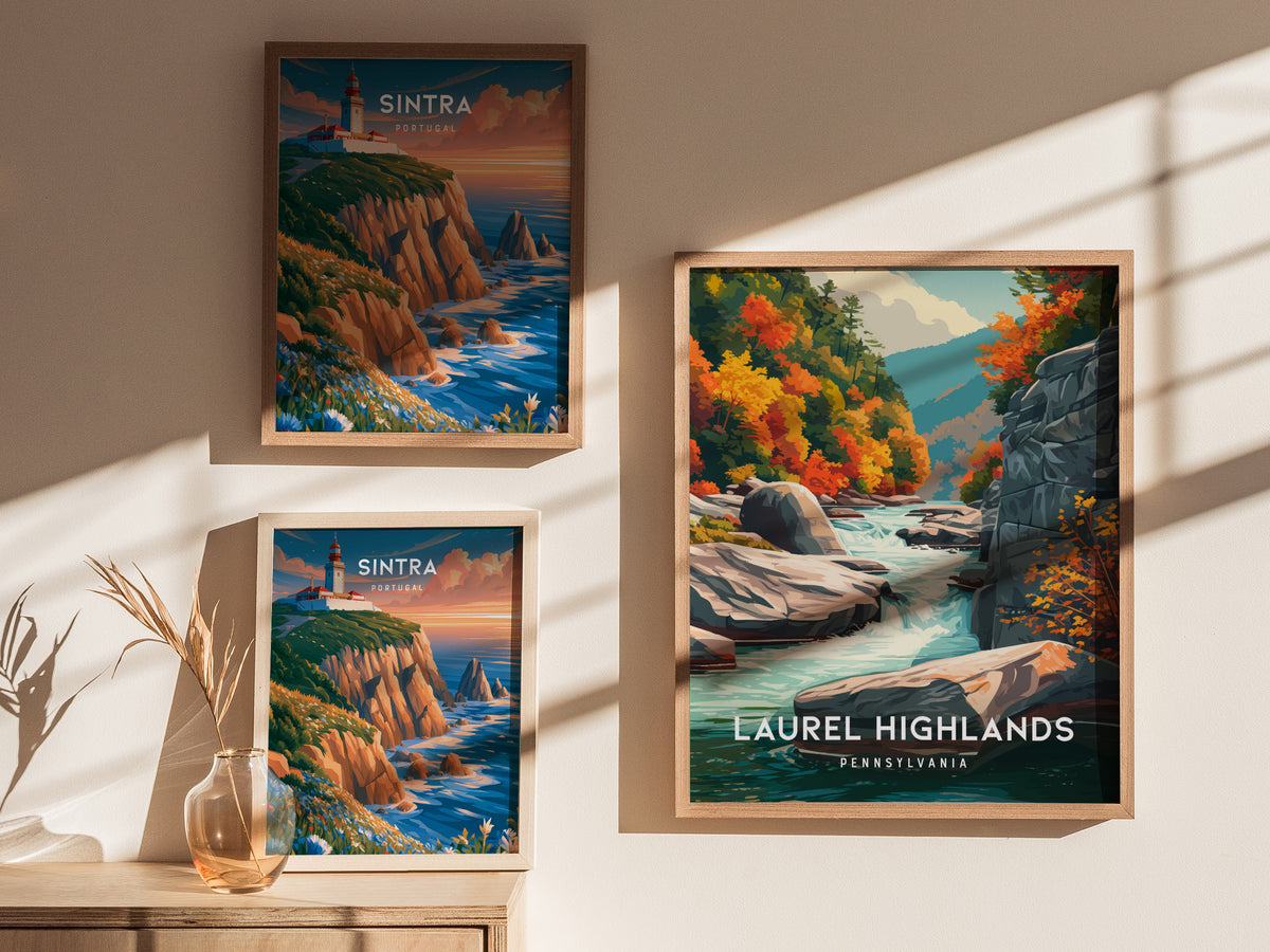 Laurel Highlands, Pennsylvania Poster | Mountain Forest Retreat Framed or Unframed Wall Art — styled in a modern interior