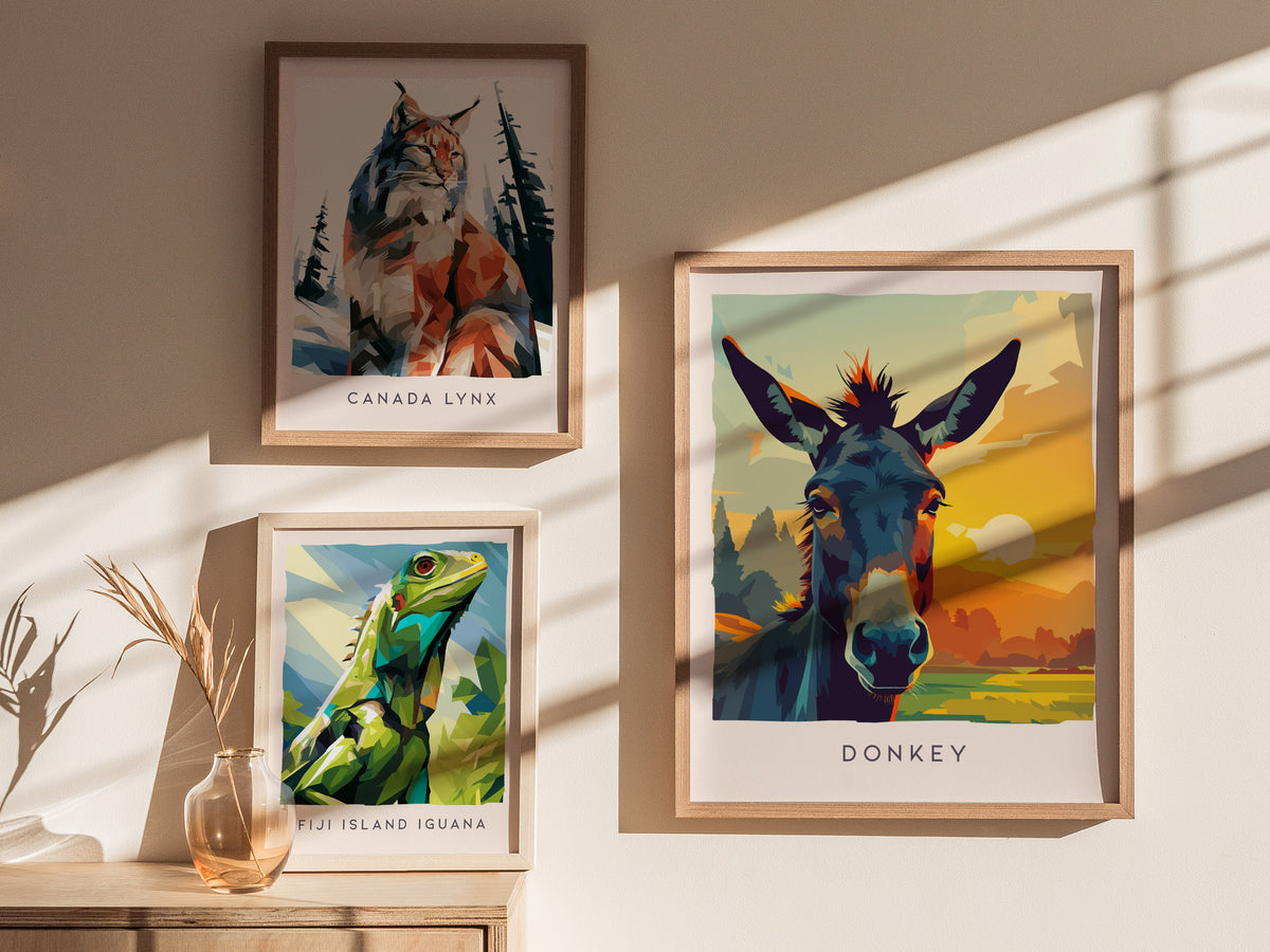 Donkey, Equus asinus Poster | Gentle Farm Wildlife Wall Art — styled in a modern interior