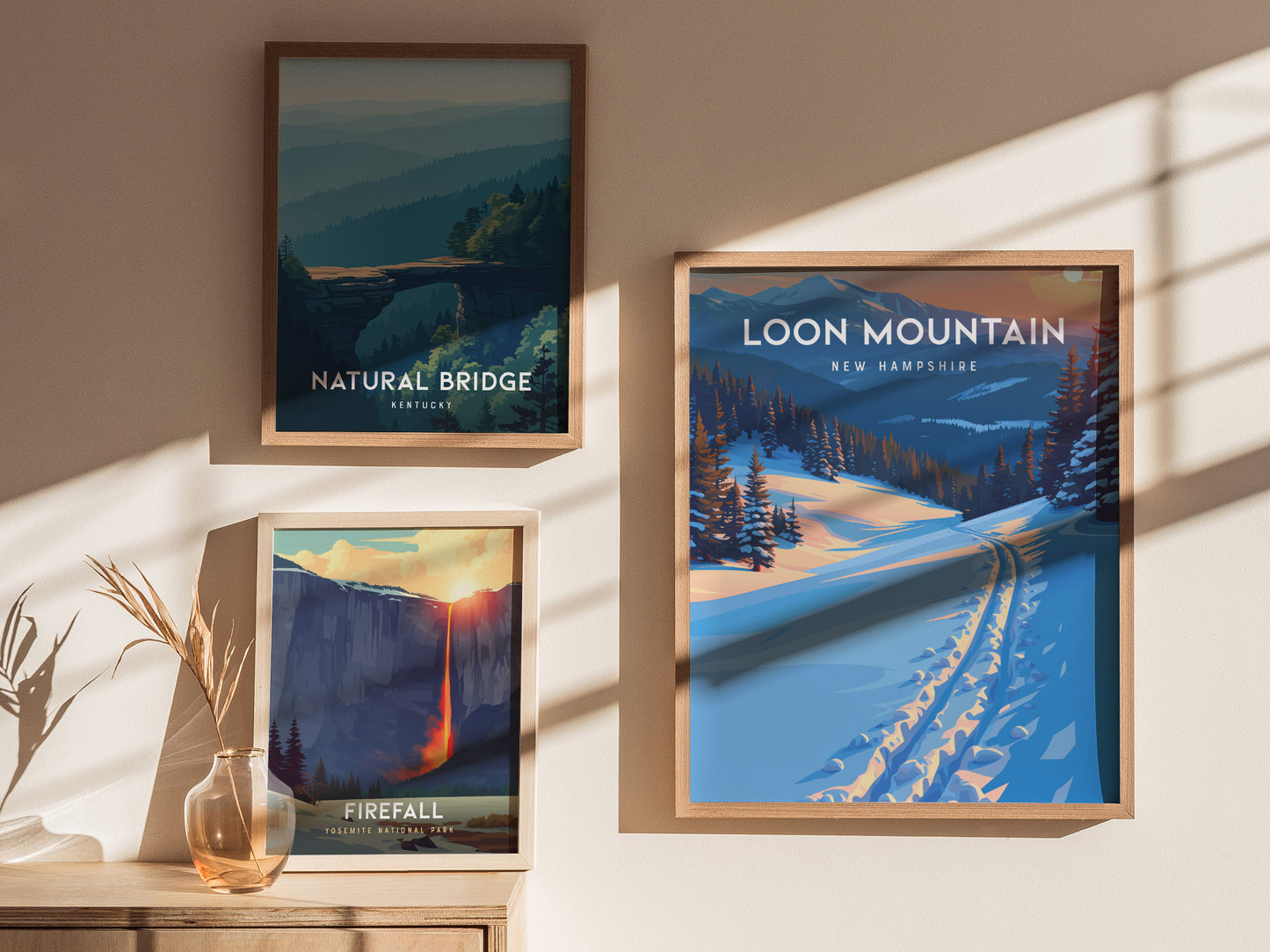 Loon Mountain, New Hampshire Poster | Alpine Ski Lodge Destination Print Wall Art — styled in a modern interior