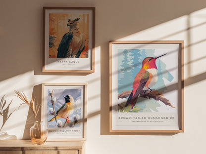 Broad-tailed Hummingbird, Selasphorus platycercus Poster | Vibrant Wildlife Print Nature Wall Art — styled in a modern interi