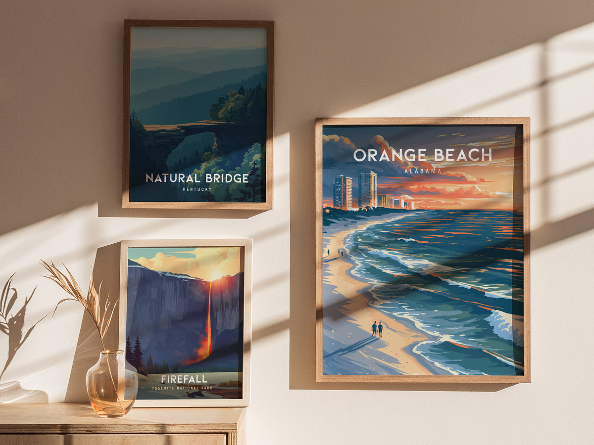 Orange Beach, Alabama Poster | Sugar-White Sands & Sunset Wall Art — styled in a modern interior